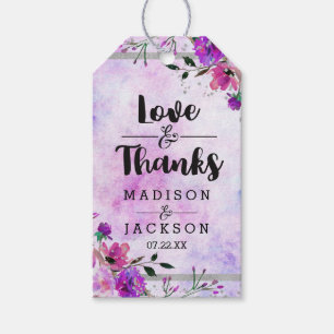 Étiquettes-cadeau Purple Floral & Silver Mariage Amour & Merci