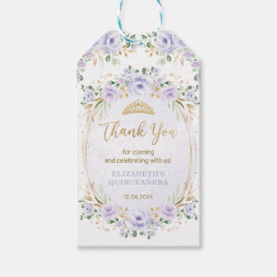 Étiquettes-cadeau Purple Gold Floral Quinceañera Anniversaire Faveur