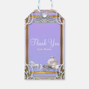 Étiquettes-cadeau Purple Gold Princess Crown Carriage Sweet 16 Party