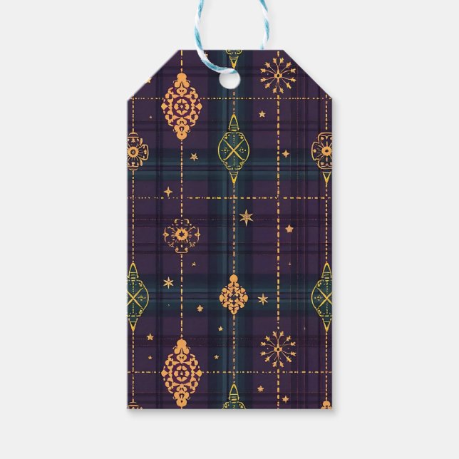ÉTIQUETTES-CADEAU PURPLE GREEN GOLD CHRISTMAS PLAID PATTERN (Devant)