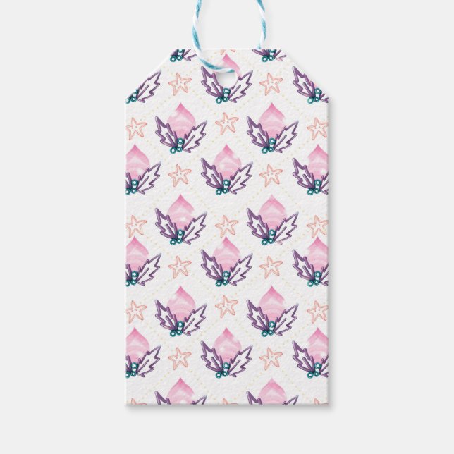 Étiquettes-cadeau Purple Pink Christmas Holly & Stars Coquette Set (Devant)