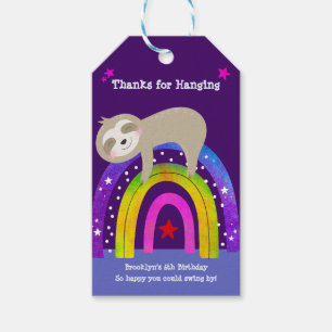 Étiquettes-cadeau Purple Sloth Boho Arc-en-ciel mignon Anniversaire 