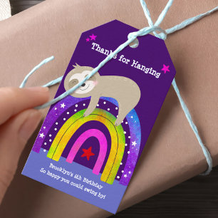Étiquettes-cadeau Purple Sloth Boho Arc-en-ciel mignon Anniversaire