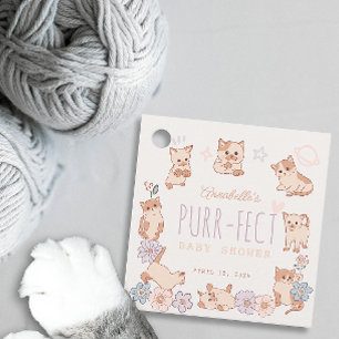Étiquettes Cadeau Purr-fect Cute Cats Floral Girl Baby shower