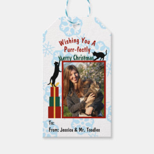 Étiquettes-cadeau Purr parfaitement joyeux Noël Jouer Chats Photo