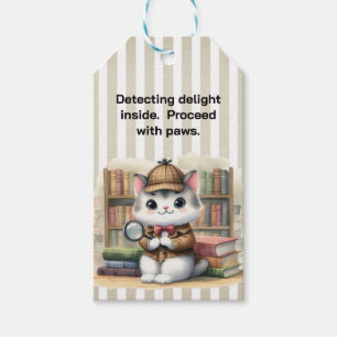 Étiquettes-cadeau Purrlock Holmes Détective Kitten dans la bibliothè