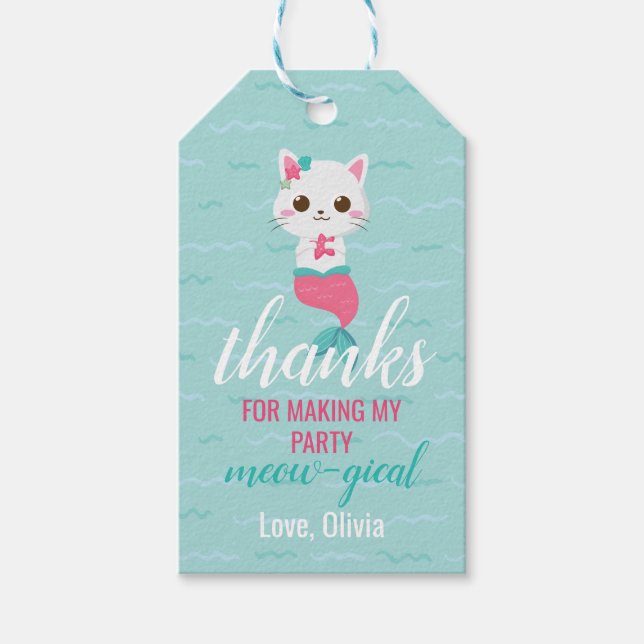 Étiquettes-cadeau Purrmaid Mermaid Kitty Anniversaire Favoriser (Devant)