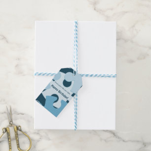 Étiquettes-cadeau Puzzle amusant en bleu pour l'anniversaire des enf