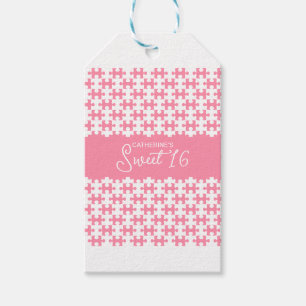 Étiquettes-cadeau Puzzle rose et blanc À damiers doux 16