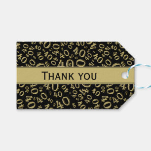 Étiquettes-cadeau Quarantième or d'anniversaire de Merci/motif noir