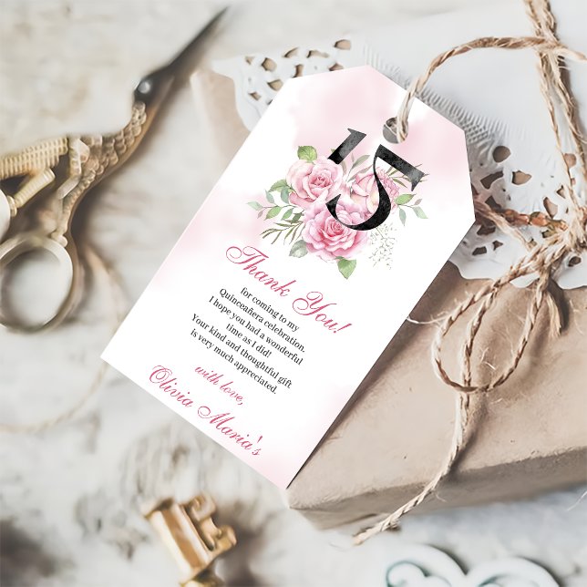 Étiquettes-cadeau Quinceanera 15e anniversaire Rustique Floral (Créateur téléchargé)