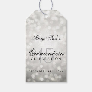 Étiquettes-cadeau Quinceanera 15e anniversaire Silver Bokeh lumières