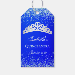 Étiquettes-cadeau Quinceanera Bleu Royal Et Argent