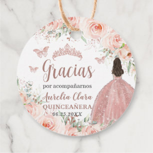 Étiquettes Cadeau Quinceanera Blush Floral Rose Gold Princesse Robe