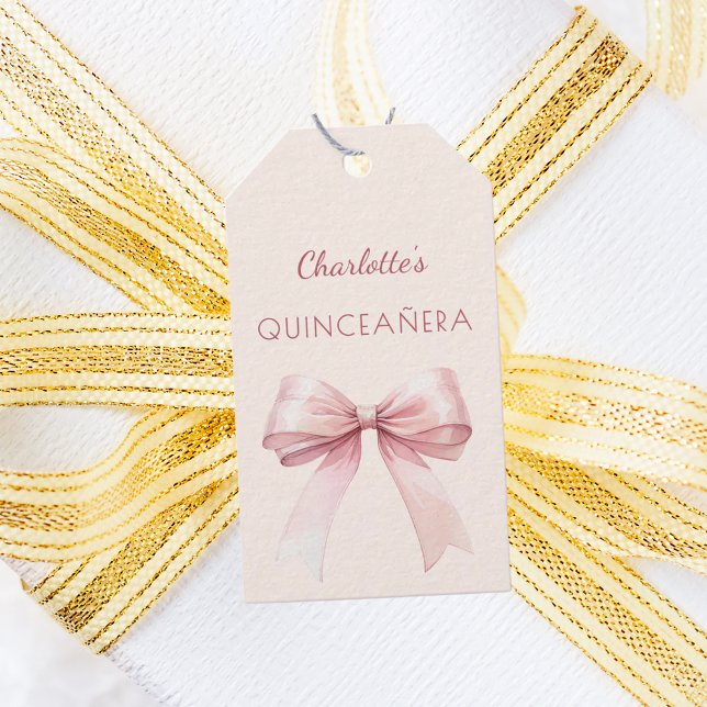 Étiquettes-cadeau Quinceanera blush pink bow ivory DIY (Créateur téléchargé)