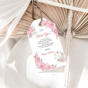 Étiquettes-cadeau Quinceanera Blush rose Floral Argent Couronne