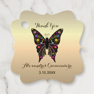 Étiquettes Cadeau Quinceanera en or Merci
