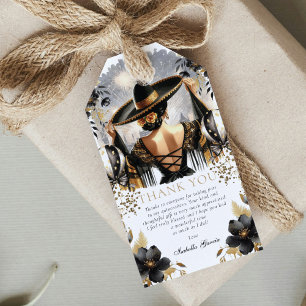 Étiquettes-cadeau Quinceañera en or noir sur mesure