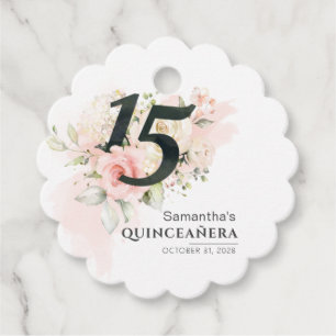 Étiquettes Cadeau Quinceanera Eucalyptus rose Floral 15e anniversair