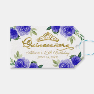 Étiquettes-cadeau Quinceanera Fleur de Bleu Royal