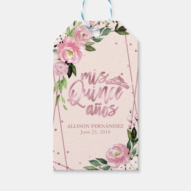 Étiquettes-cadeau Quinceanera florale (Devant)