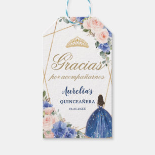 Étiquettes-cadeau Quinceanera Florale Bleu Bleu Favoriser le Merci