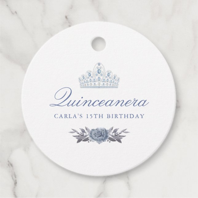 Étiquettes Cadeau Quinceanera Florale Bleue (Devant)