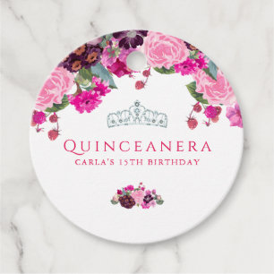 Étiquettes Cadeau Quinceanera florale rose et violet