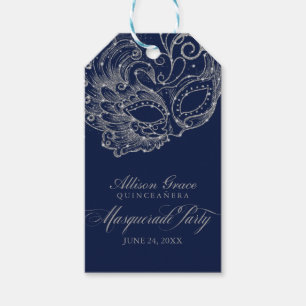 Étiquettes-cadeau Quinceanera Masquerade Party Argent bleu