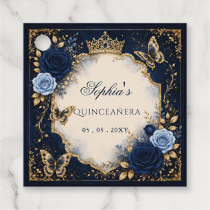 Étiquettes Cadeau Quinceañera Papillon Floral Or Navy 