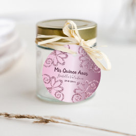 Étiquettes Cadeau Quinceanera Parties scintillant rose métal 15e ann