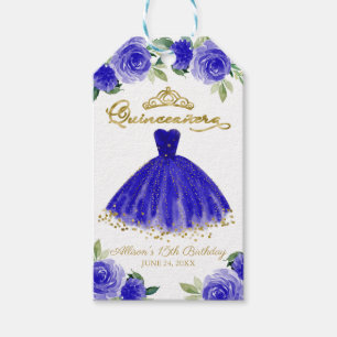 Étiquettes-cadeau Quinceanera Party Gown Royal Blue Floral