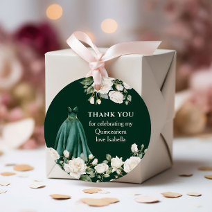Étiquettes Cadeau Quinceanera Princess Robe Émeraude Vert Floral