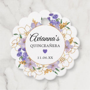 Étiquettes Cadeau Quinceanera Purple Gold Floral Party