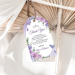 Étiquettes-cadeau Quinceañera Purple Lilac Floral Tiara Papillons