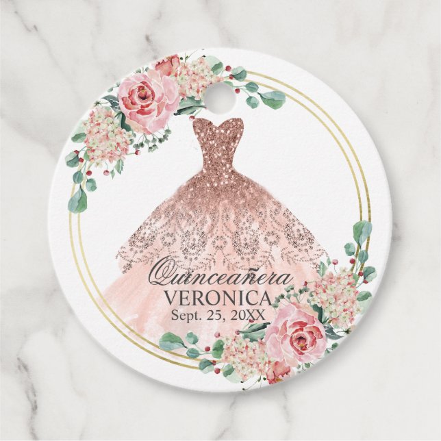 Étiquettes Cadeau Quinceañera Quince Gracias Merci (Devant)
