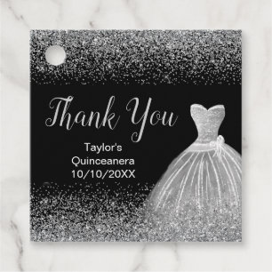 Étiquettes Cadeau Quinceanera Robe Argent Parties scintillant Faux