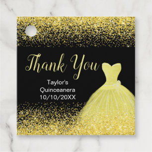 Étiquettes Cadeau Quinceanera Robe Jaune Lumineuse Robe Faux Parties