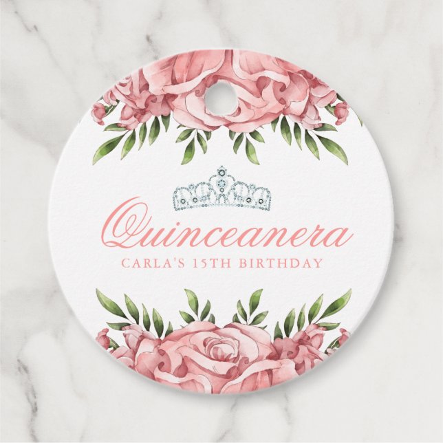 Étiquettes Cadeau Quinceanera rose (Devant)