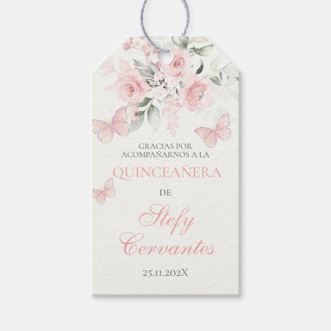 Étiquettes-cadeau Quinceanera rose pâle (Devant)