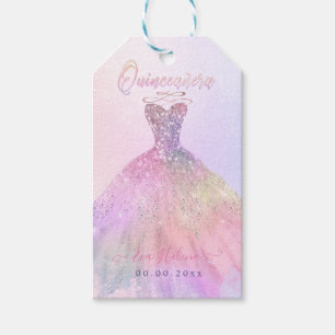 Étiquettes-cadeau Quinceañera, Sparkle Gown, Pastel Cotton Candy