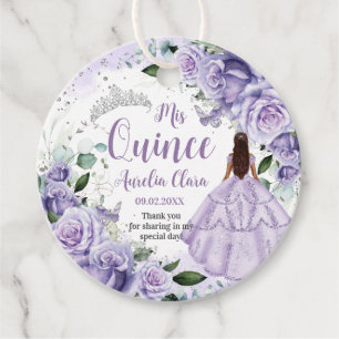 Étiquettes Cadeau Quinceañera Violet Rose Floral Silver Princesse