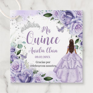 Étiquettes Cadeau Quinceañera Violet Rose Floral Silver Princesse