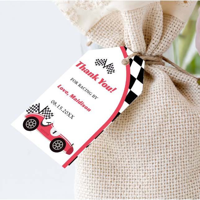 Étiquettes-cadeau Race Car Red Anniversaire (Créateur téléchargé)