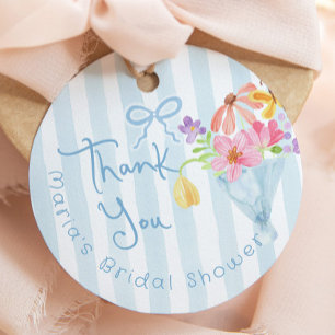 Étiquettes Cadeau Rafraîchement du marché bleu aquarelle Merci