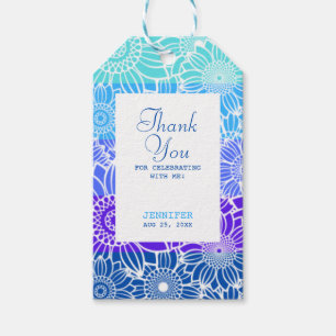 Étiquettes-cadeau Rainbow Blue Stripes Floral Anniversaire Merci