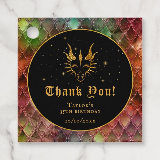 Étiquettes Cadeau Rainbow Dragon Scales Or Anniversaire Merci (Devant)