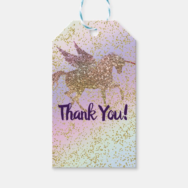 Étiquettes-cadeau Rainbow Pastel Gold Parties scintillant Imaginaire (Devant)
