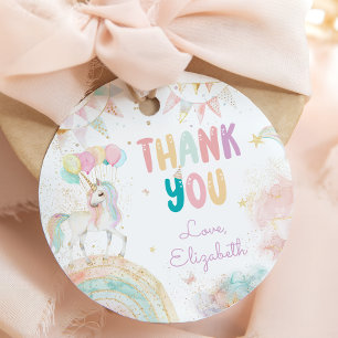 Étiquettes Cadeau Rainbow Unicorn fille Merci d'anniversaire