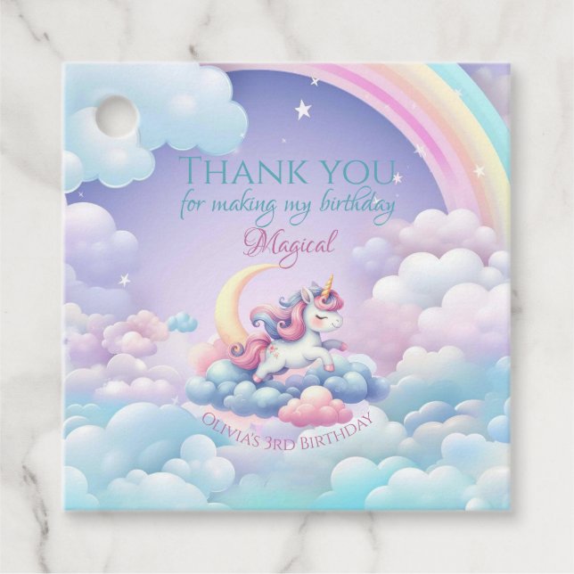 Étiquettes Cadeau Rainbow Unicorn Magic Moment Girl Anniversaire (Devant)